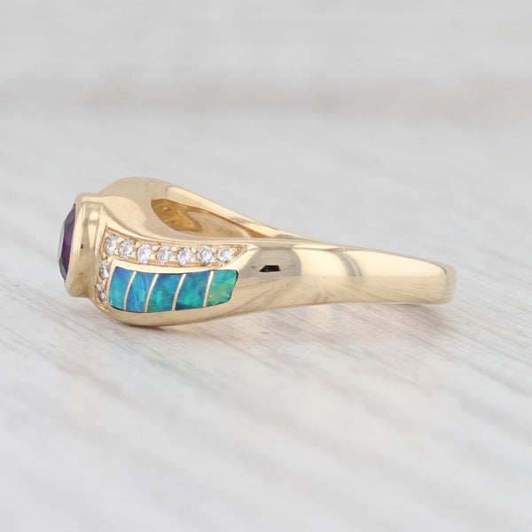 Light Gray New Kabana Ring Opal Inlay Diamond Amethyst Bypass 14k Yellow Gold Size 7