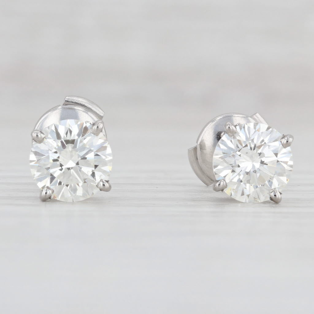 Light Gray New 3.02ctw Diamond Stud Earrings Platinum Round Brilliant Solitaire Studs GIA