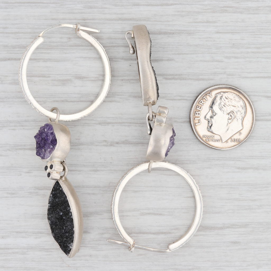 Light Gray New Nina Nguyen Hoop Earrings Sterling Silver Amethyst Black Druzy Spinel Charms