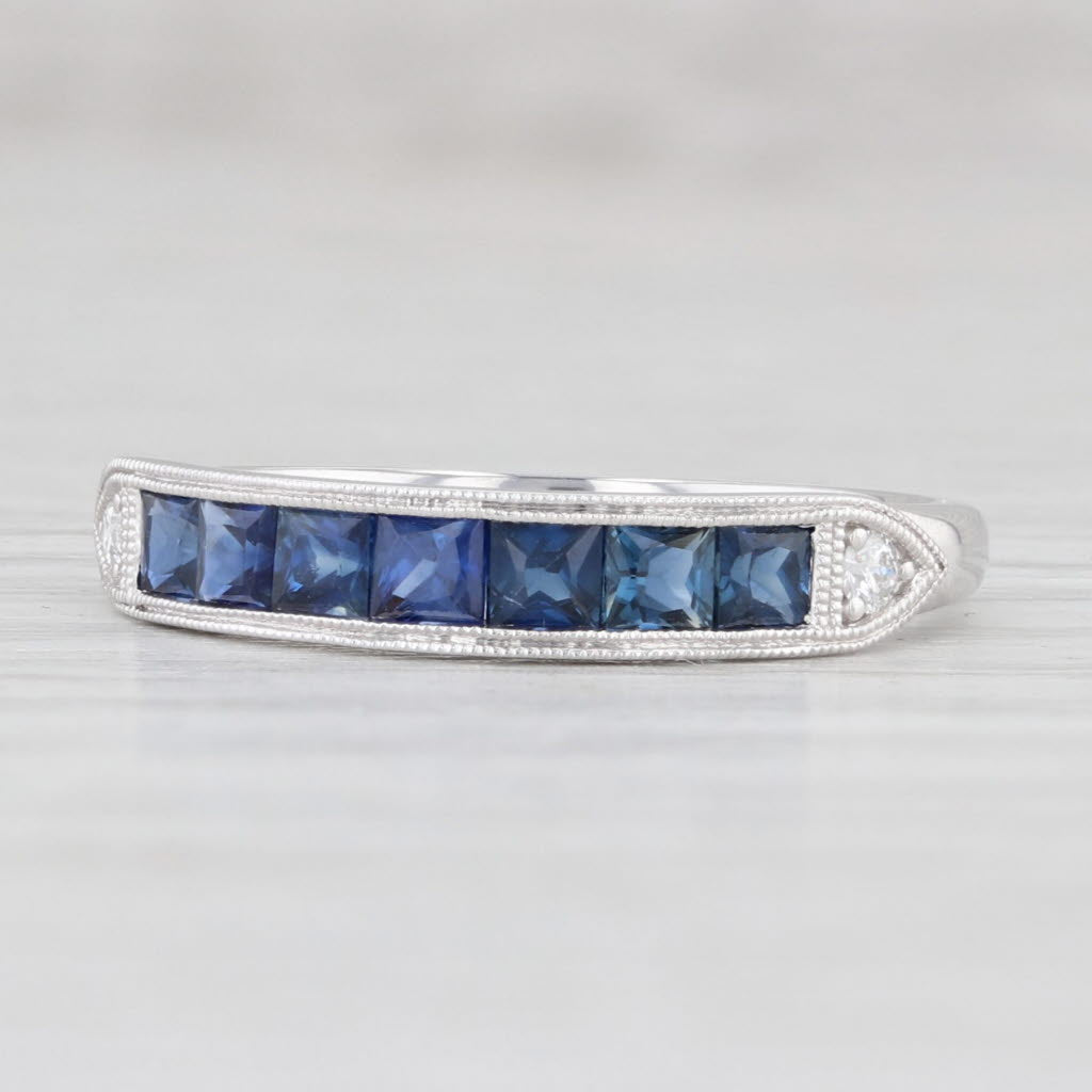 Light Gray New 0.81ctw Blue Sapphire Diamond Ring 14k White Gold Stackable Wedding Size 6.5