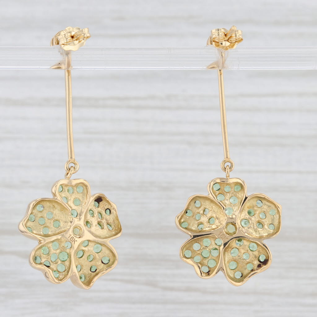 Light Gray 2.37ctw Tsavorite Peridot Diamond 4-Leaf-Clover Dangle Earrings 18k Yellow Gold