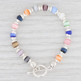 New Glass Bead Bracelet 6.75" Sterling Silver Toggle Clasp Multi Color Statement
