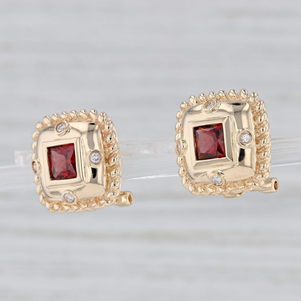 Light Gray 2.12ctw Garnet Diamond Stud Earrings 14k Yellow Gold Omega Backs