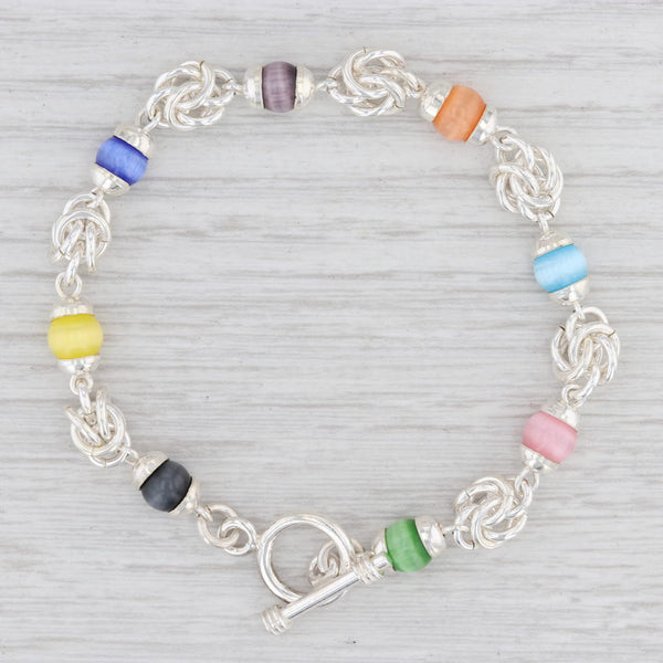 Light Gray New Multi Color Glass Bead Chain Bracelet 7.25" Sterling Silver Toggle Clasp