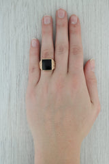 Dark Gray Onyx Rectangle Cabochon Solitaire Ring 14k Yellow Gold Nugget Band Size 6.5