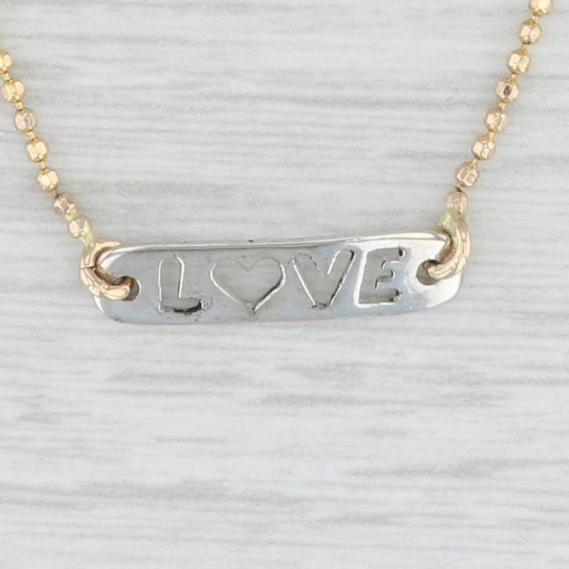 "LOVE" Stationary Pendant Necklace 14k Yellow White Gold 16.5" Bead Chain