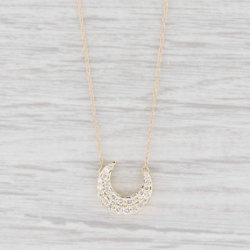 Light Gray New 0.24ctw Diamond Crescent Moon Stationary Pendant Necklace 10k Gold 16"