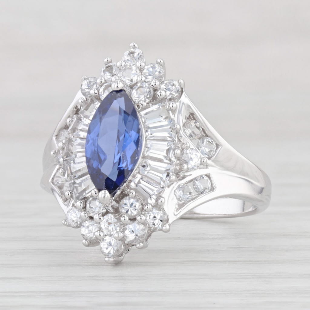 Light Gray 1.90ctw Marquise Lab Created Sapphire Ring 10k White Gold Size 8.25