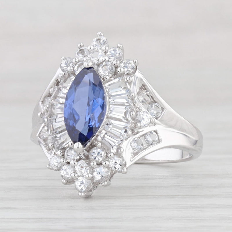 1.90ctw Marquise Lab Created Sapphire Ring 10k White Gold Size 8.25