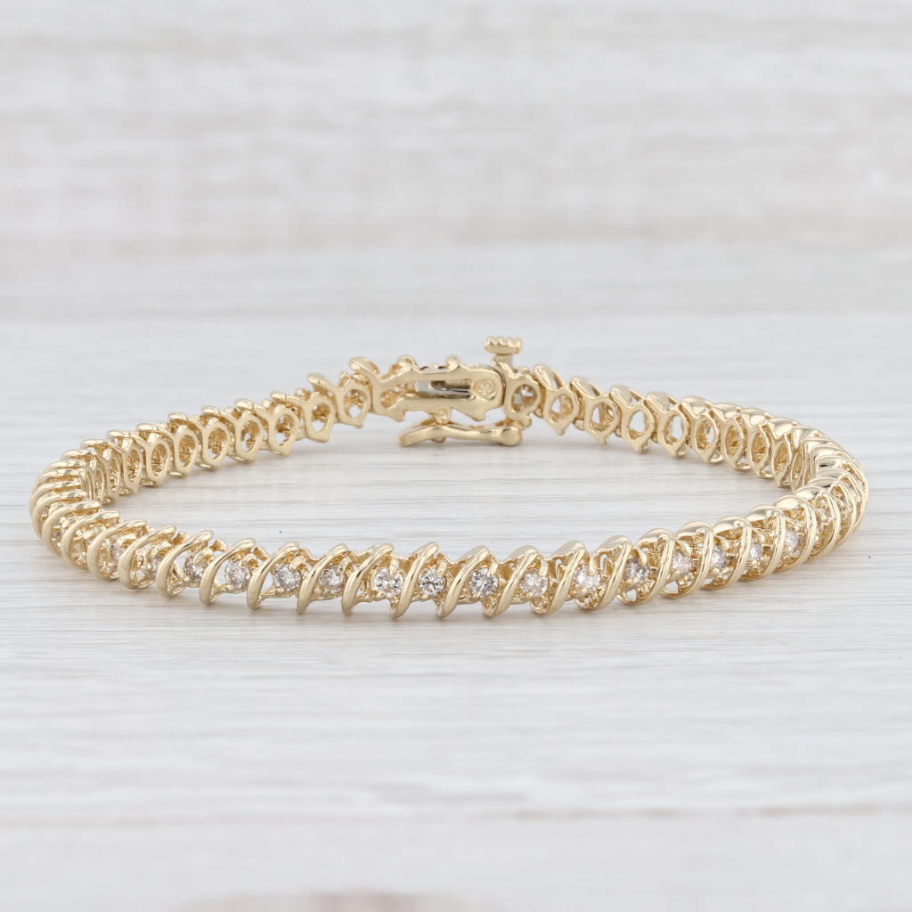 Light Gray 1.50ctw Diamond Tennis Bracelet 14k Yellow Gold 7" 5.5mm