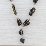 New Smoky Quartz Lariat Statement Necklace Sterling Silver 20.75" Brown Stones