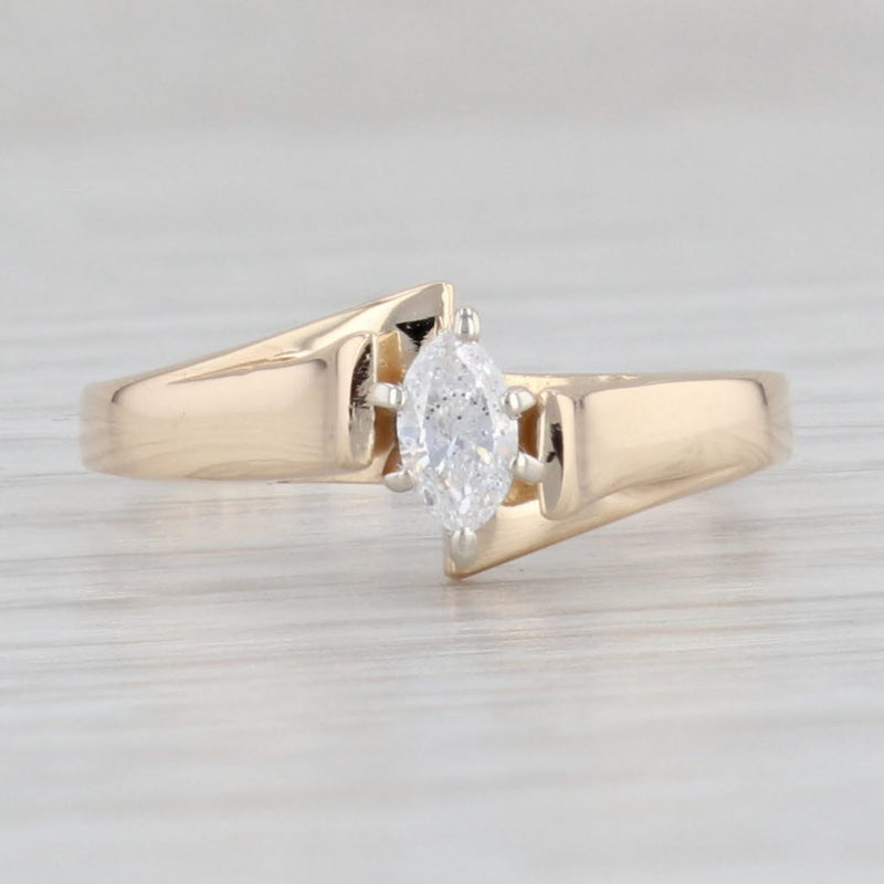 0.16ct Marquise Diamond Solitaire Engagement Ring 14k Yellow Gold Bypass Sz 7.5
