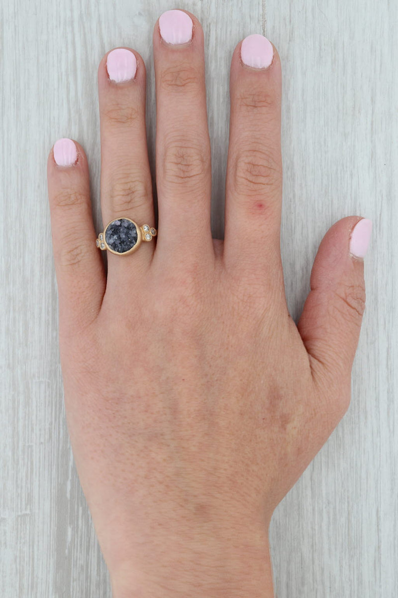 New Nina Nguyen Druzy Amethyst Diamond Chloe Ring Brushed 18k Gold Size 7.25