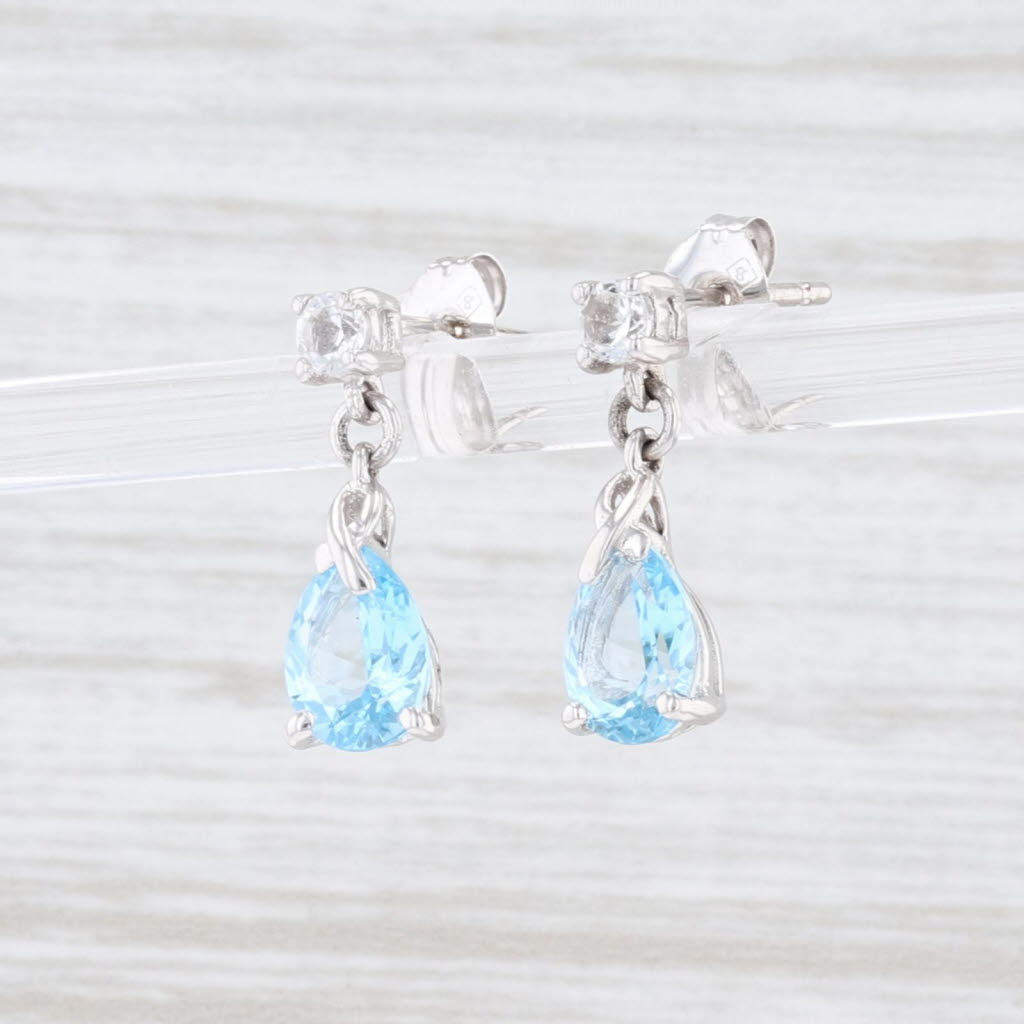 Lavender New Blue Topaz White Sapphire Teardrop Earrings 10k White Gold Pierced Dangle