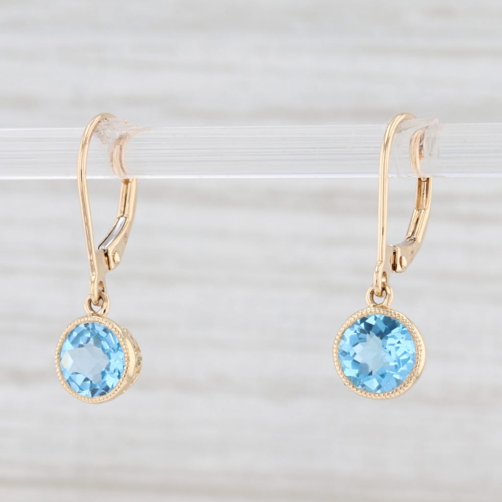 Light Gray New 1.97ctw Blue Topaz Drop Earrings 14k Yellow Gold December Birthstone