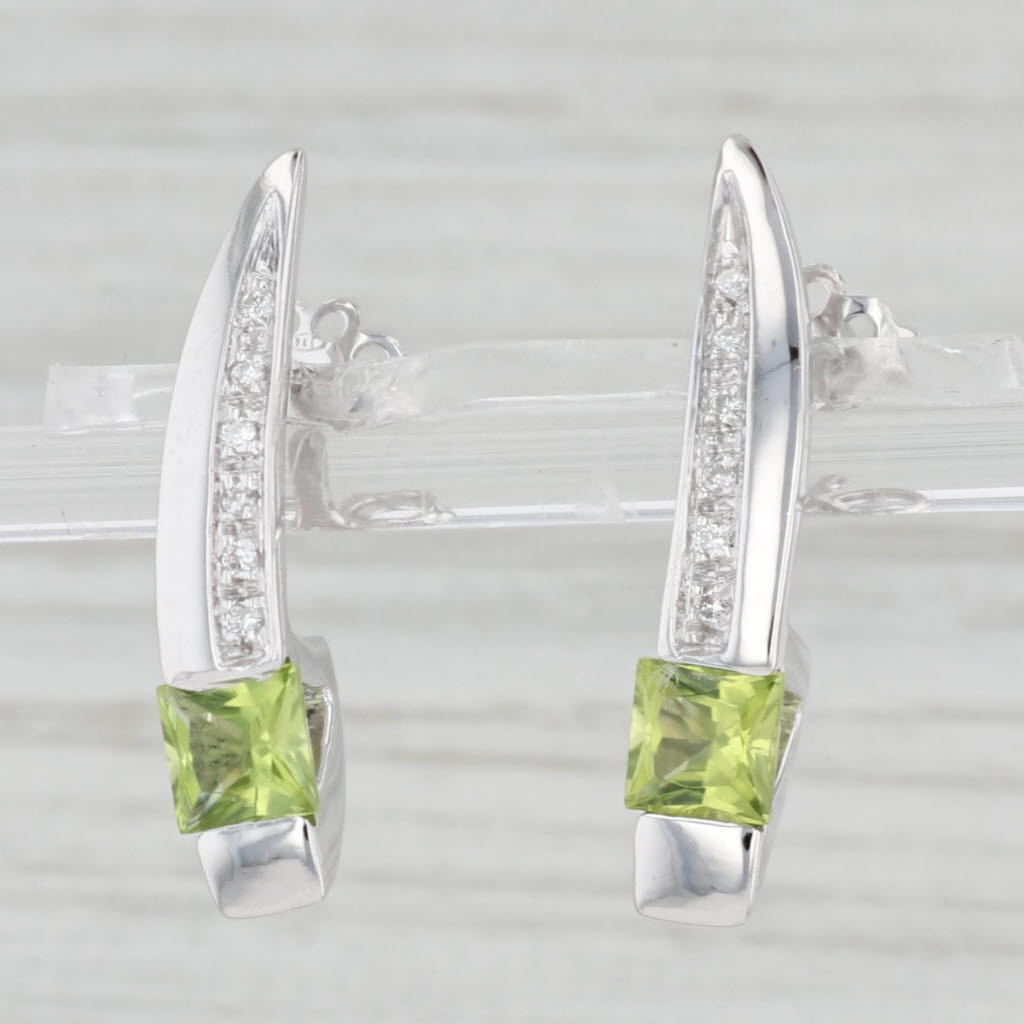 Light Gray 1.56ctw Peridot Diamond Drop Earrings 18k White Gold Pierced