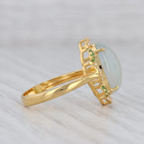 Gray Jadeite Jade Diamond Tsavorite Garnet Halo Ring 18k Yellow Gold Size 6.25