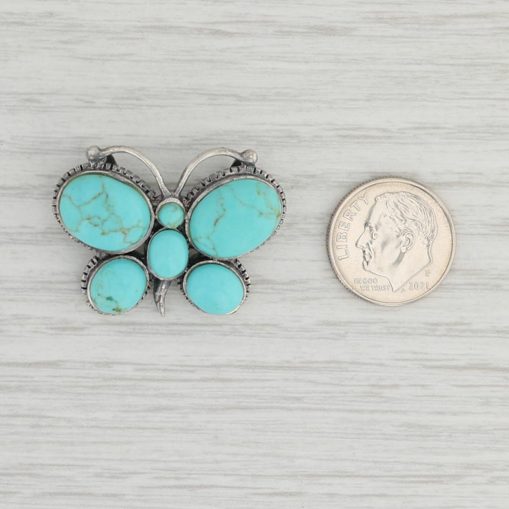 Light Gray Vintage Imitation Turquoise Butterfly Pendant Sterling Silver Howlite