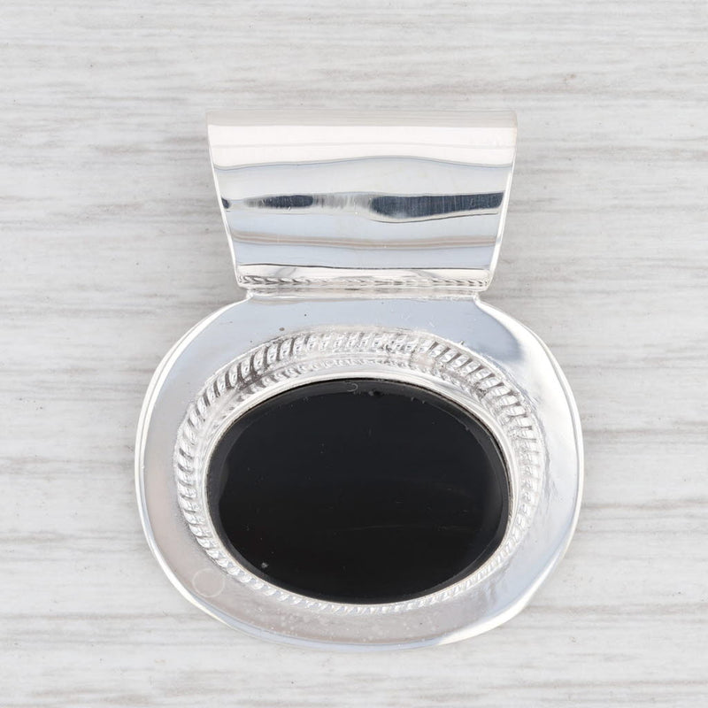 Light Gray New Black Resin Pendant 925 Sterling Silver Oval Statement B12762 Mexico Taxco