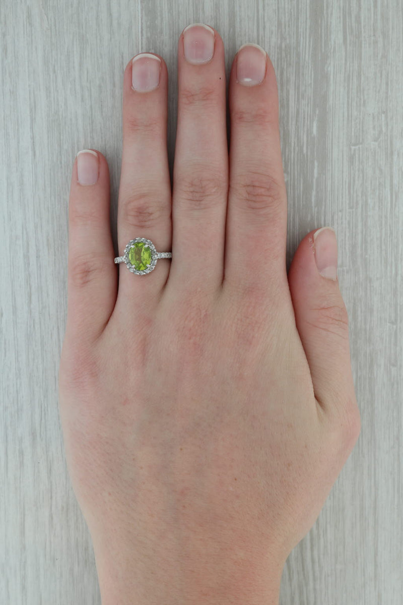 Rosy Brown 2.35ctw Oval Peridot Diamond Halo Ring 14k White Gold Size 6.5 August Birthstone