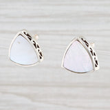 Light Gray New White Mother of Pearl Stud Earrings Sterling Silver Pierced