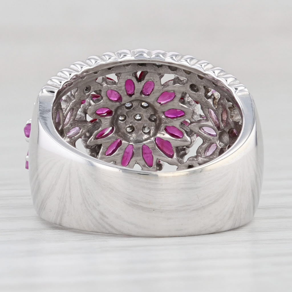 Light Gray 3.36ctw Ruby Sapphire Diamond Flower Cocktail Ring 14k White Gold Size 7.75