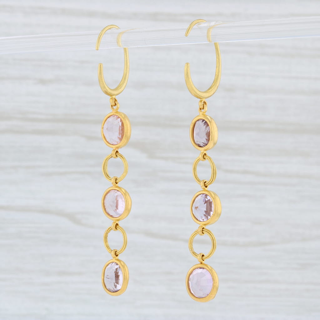 Light Gray Marie Helene de Taillac Pink Spinel Earrings 22k Yellow Gold Pierced Dangle