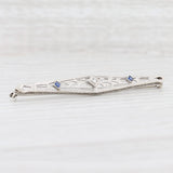 Vintage Synthetic Blue Sapphire White Diamond Bar Brooch 14k Gold Flower Pin