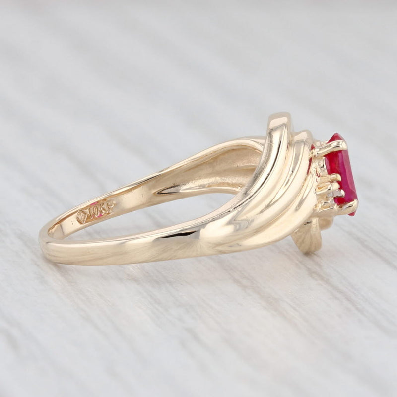 Light Gray 0.60ct Oval Lab Created Ruby Bypass Ring 10k Yellow Gold Size 6.5 Diamonds