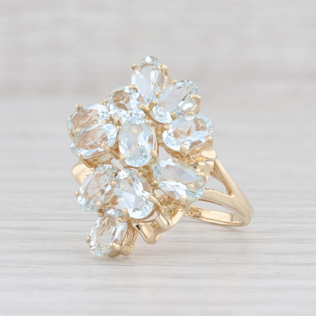 Light Gray 4.25ctw Aquamarine Cluster Ring 10k Yellow Gold Size 6.25 March Birthstone