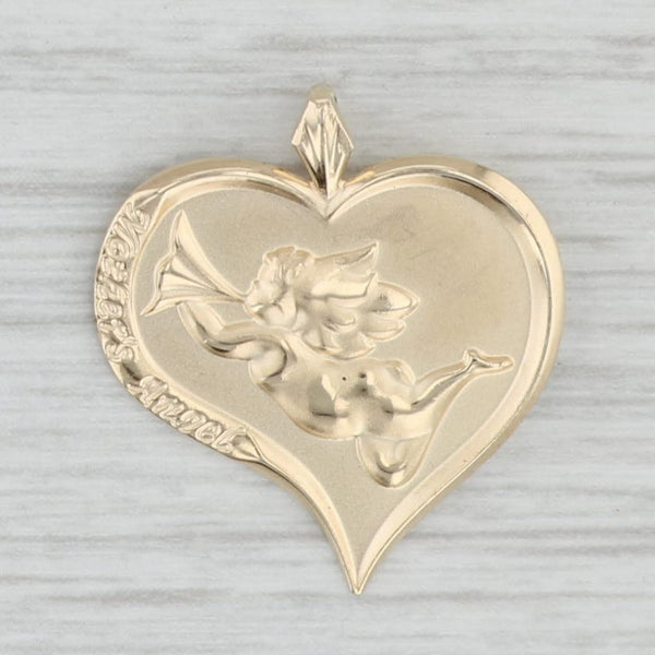 Light Gray Mother's Angel Heraldic Cherub Pendant 14k Yellow Gold Engravable