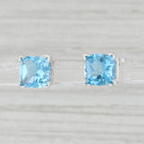Light Gray 3.60ctw Cushion Blue Topaz Stud Earrings 14k White Gold Pierced Solitaire Studs