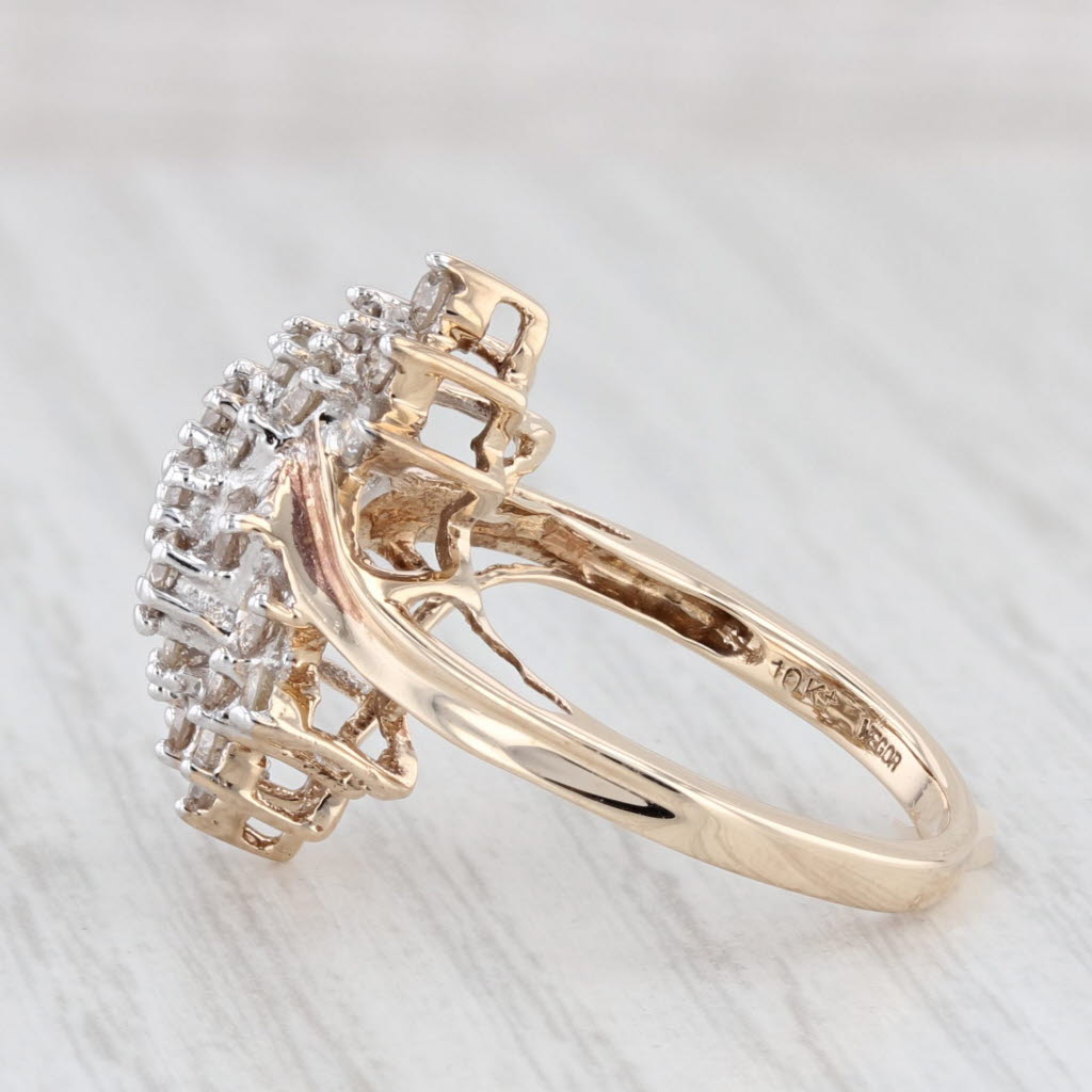 Light Gray 1.25ctw Diamond Cluster Bypass Ring 10k Yellow Gold Size 7.25 Cocktail