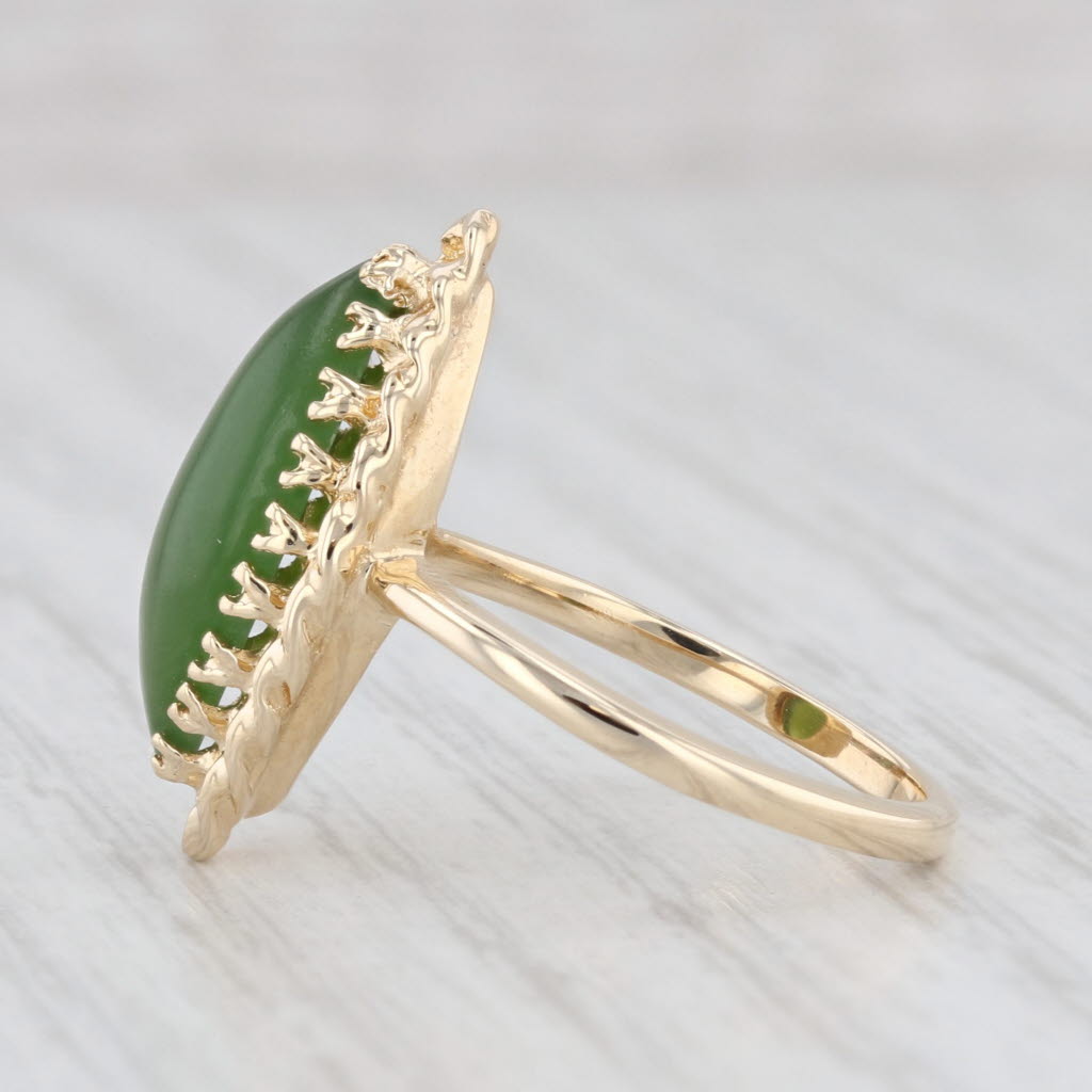 Light Gray Vintage Green Serpentine Ring 14k Yellow Gold Sz 4.5 Marquise Cabochon Solitaire