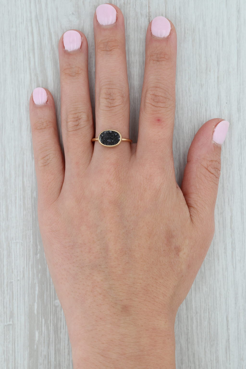 Rosy Brown New Nina Nguyen Black Druzy Quartz Ring Brushed 18k Yellow Gold Size 7 Solitaire