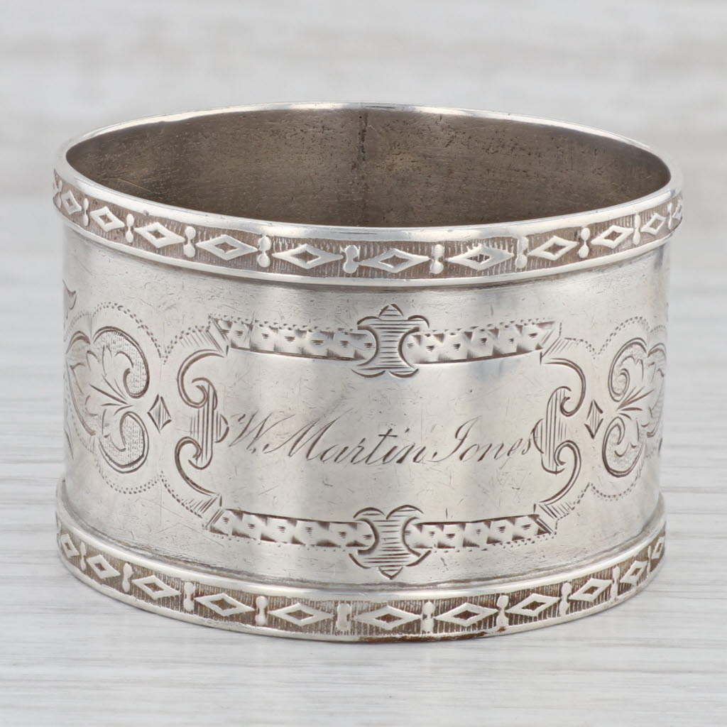 Light Gray Antique Coin Silver Napkin Ring Engraved Floral Fine Dining Tableware Hollowware