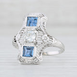 Light Gray Art Deco 1.07ctw Synthetic Blue Sapphire Diamond Ring 18k White Gold Size 8.5