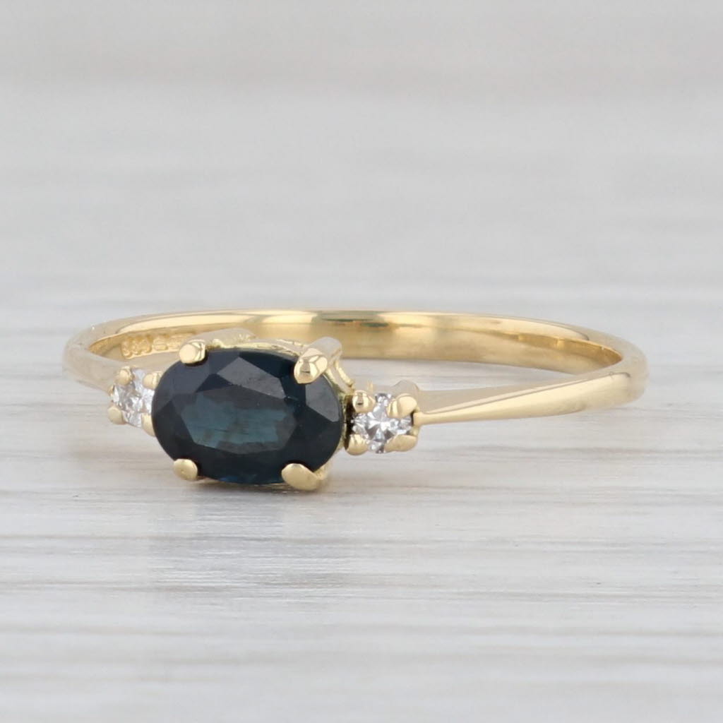 Light Gray 0.74ctw Oval Blue Sapphire Diamond Ring 18k Gold Size 6.25 September Birthstone