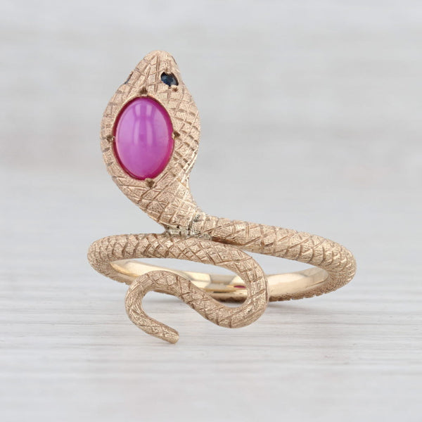 Light Gray Coiled Snake Ring Synthetic Star Ruby Blue Sapphire 10k Yellow Gold Size 9.75