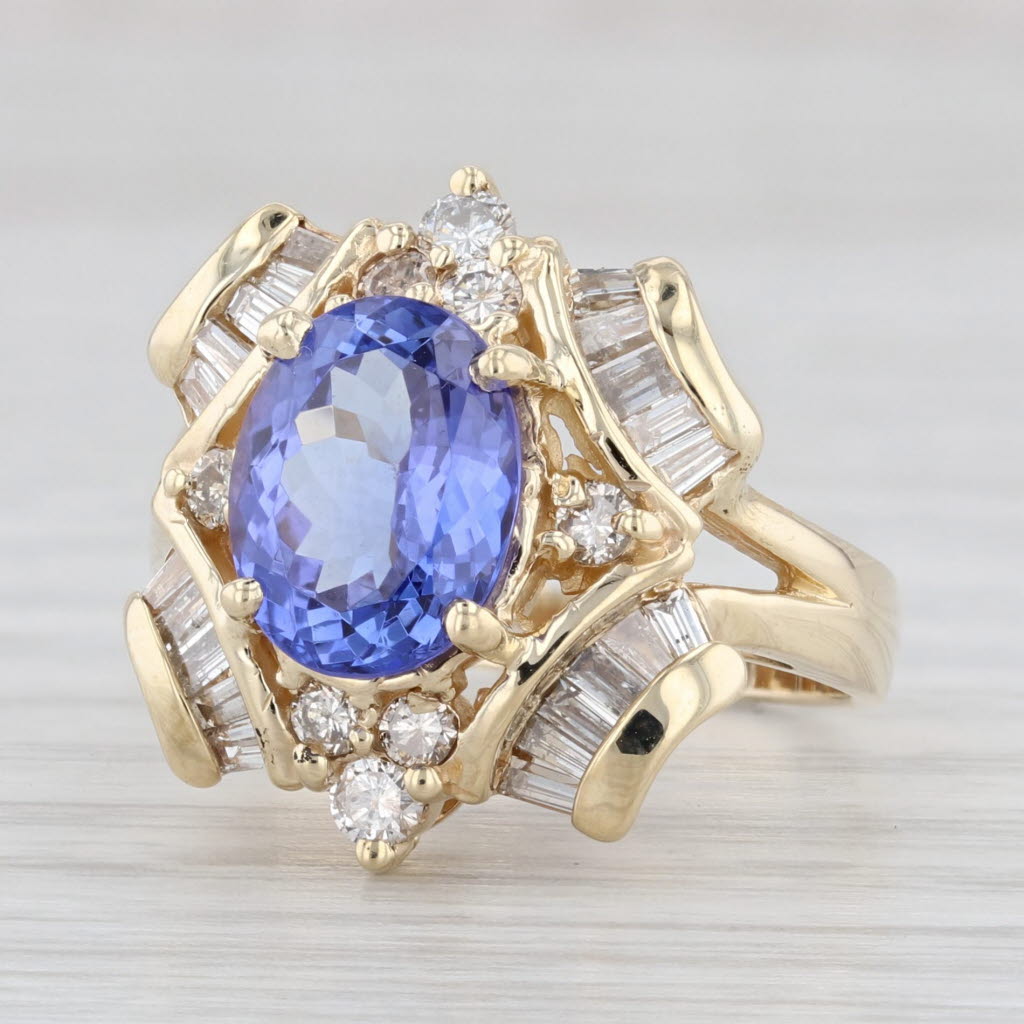 Light Gray 3.11ctw Oval Tanzanite Diamond Ring 14k Yellow Gold Size 5.75 Cocktail