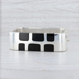 Black Obsidian Volcanic Glass Mosaic Bangle Bracelet Sterling Silver 7.5” Taxco