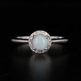 Opal Diamond Halo Ring 10k White Gold Round Engagement October Birthstone 7.25