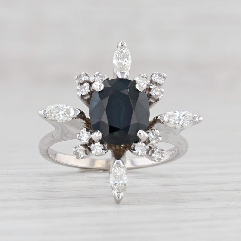 Light Gray 3.12ctw Oval Blue Sapphire Diamond Ring 14k White Gold Size 6.25