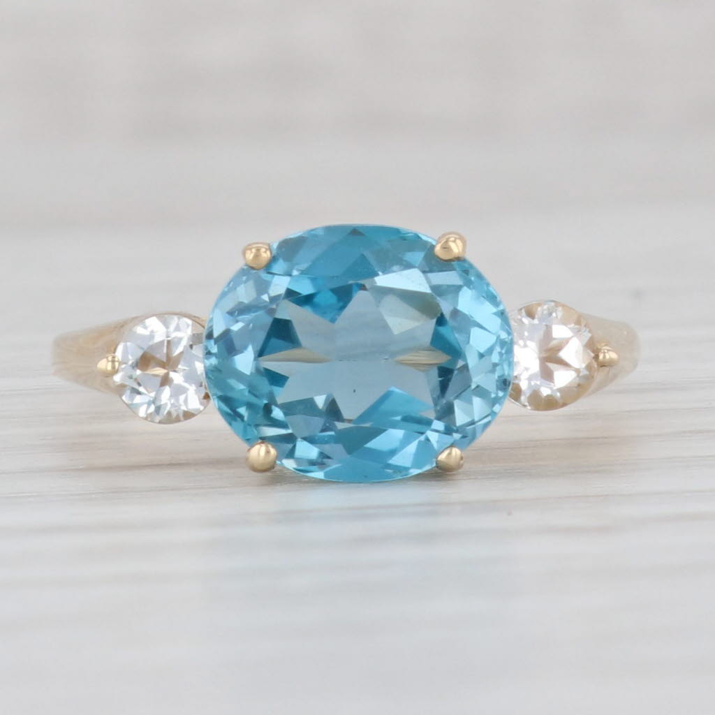 Light Gray 5.6ctw Blue Topaz White Topaz Ring 14k Yellow Gold Size 9.75 Oval Solitaire