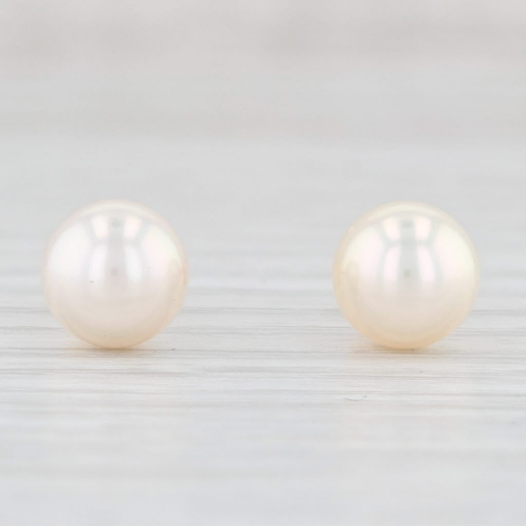 Light Gray Saltwater Cultured Pearl Stud Earrings 14k Yellow Gold June Birthstone