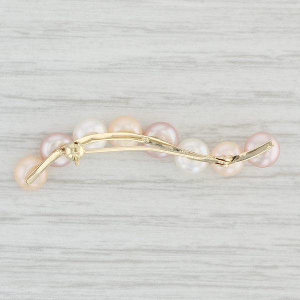 Light Gray Cultured Pearl Curved Bar Pin 14k Gold Pink Purple White