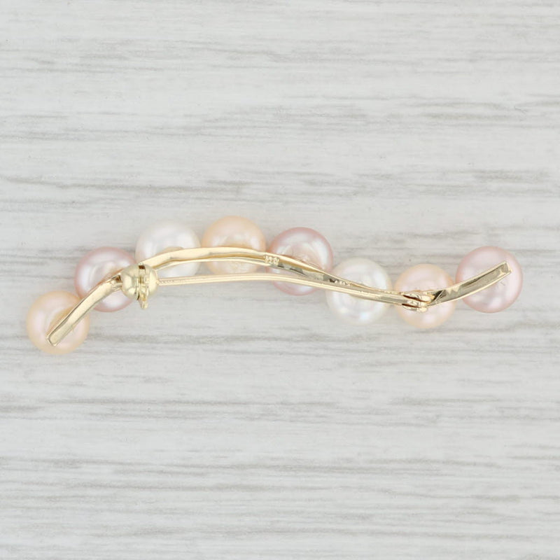 Cultured Pearl Curved Bar Pin 14k Gold Pink Purple White