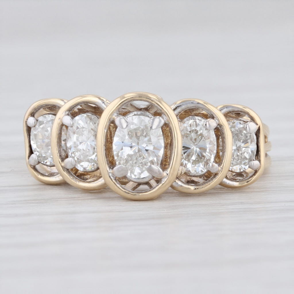 Light Gray Tiered 1ctw Diamond Ring 14k Yellow Gold Brilliant Oval 5-Stone Anniversary