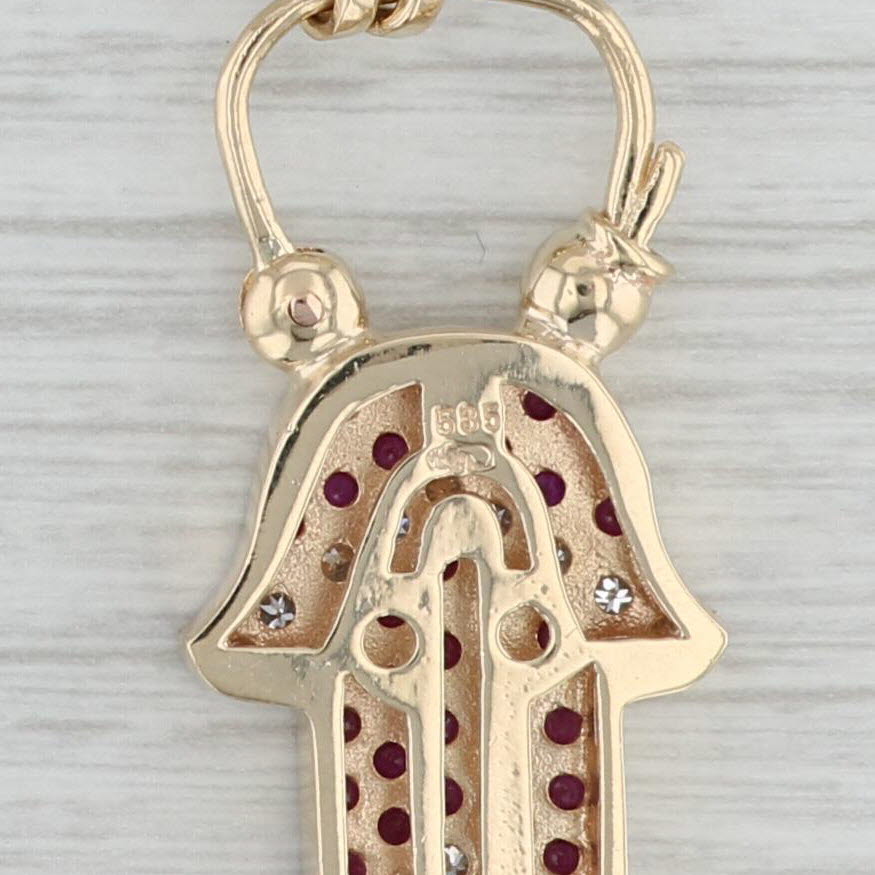 Gray 0.70ctw Ruby Diamond Hamsa Hand Pendant Necklace 14k Yellow Gold Paperclip Chain