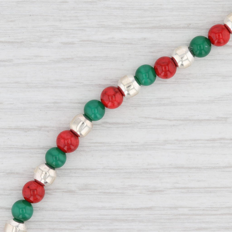 New Glass Bead Bracelet 7.25" Sterling Silver Red & Green Statement Toggle Clasp